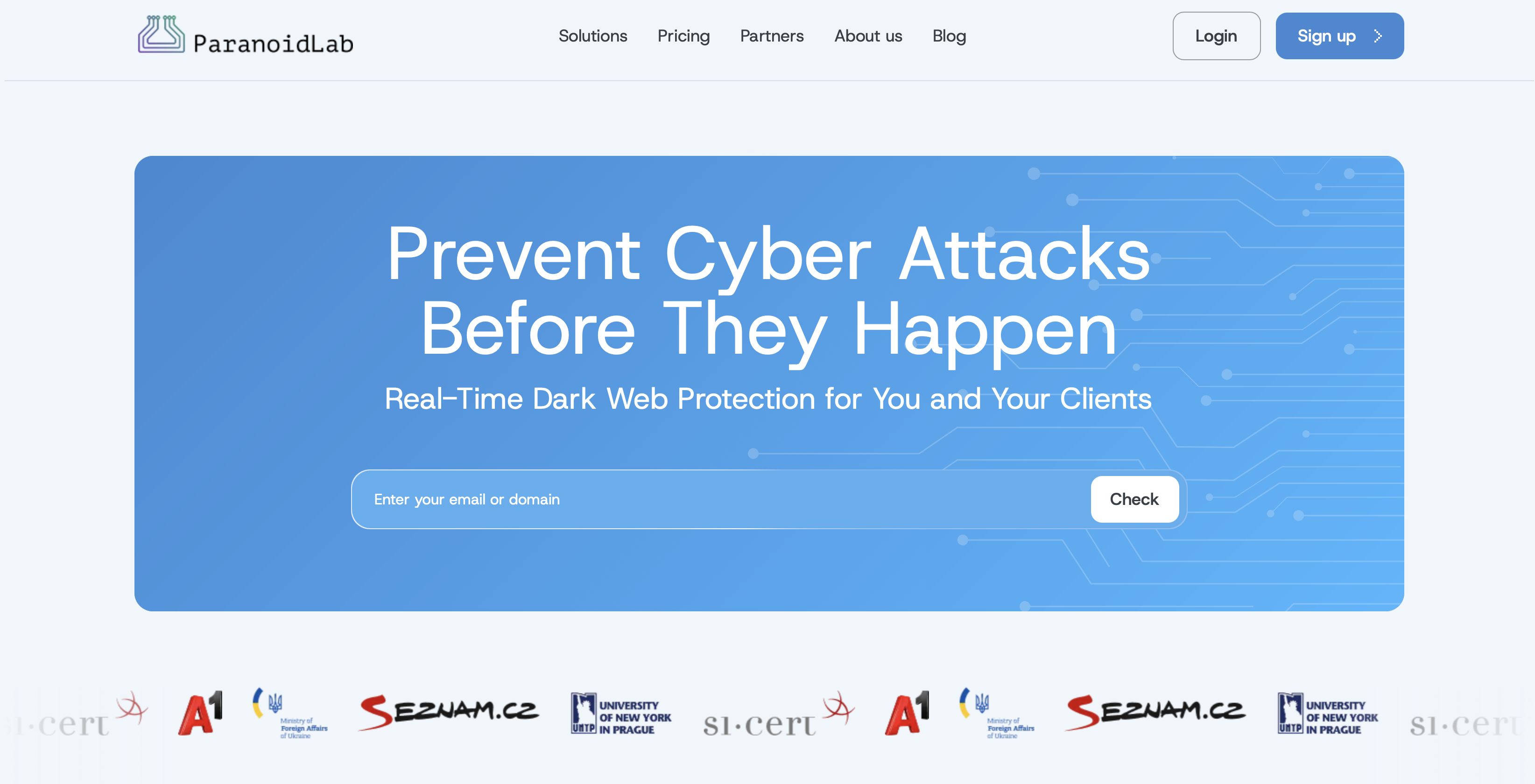 ParanoidLab homepage hero: Prevent Cyber Attacks Before They Happen