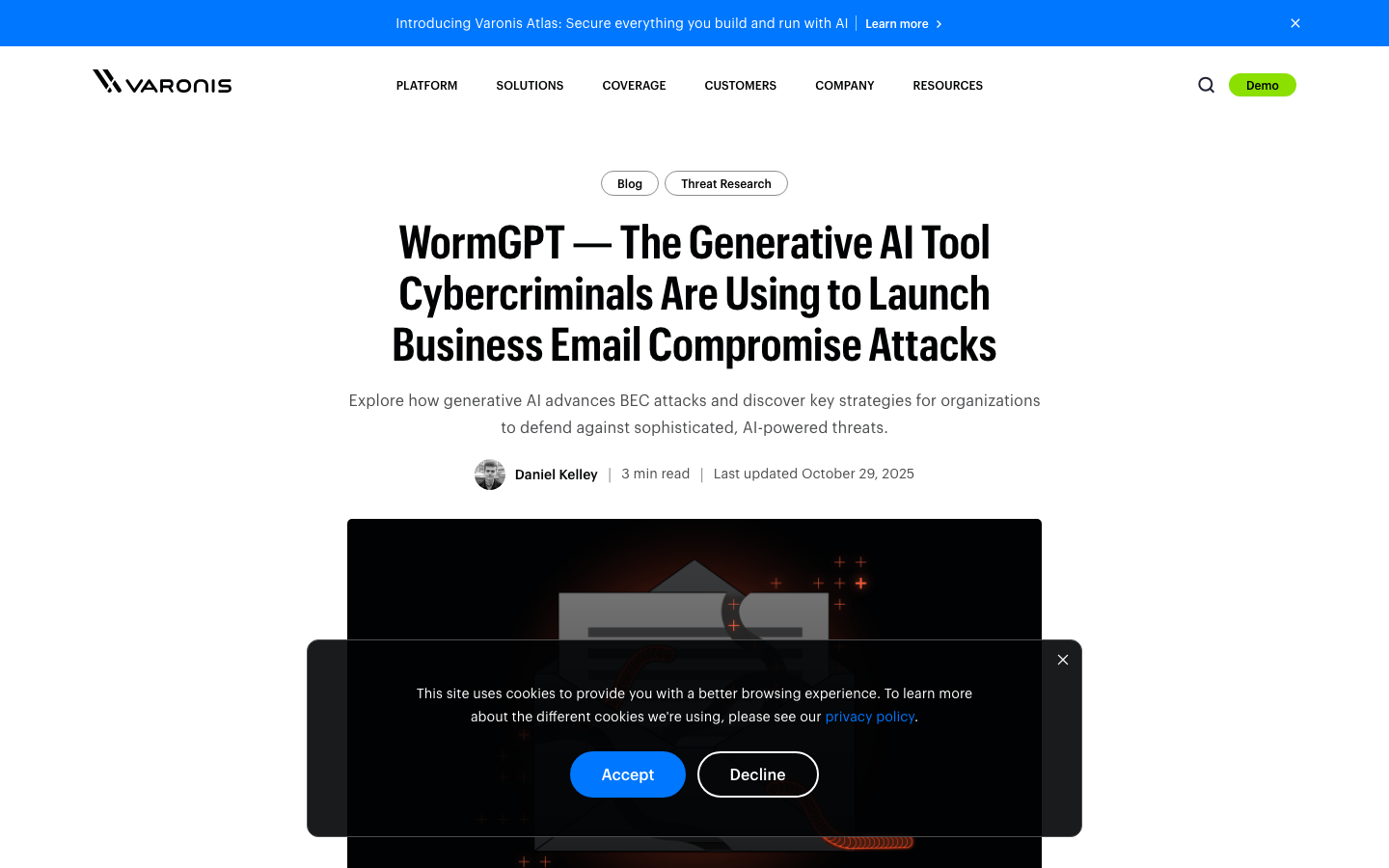 WormGPT and BEC attacks article from the SlashNext programme (live on Varonis)